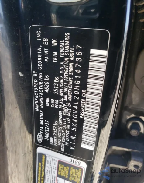 2017 Kia Optima Sxl z USA, uszkodzony, nr VIN 5XXGV4L20HG147367